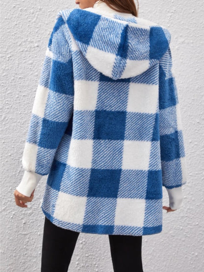 Plaid Long Sleeve Hooded Coat