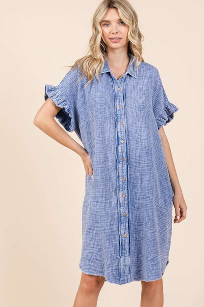 Mittoshop Mineral Wash Cotton Gauze Mini Shirt Dress