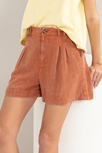 HYFVE High Waist Pleated Linen Shorts