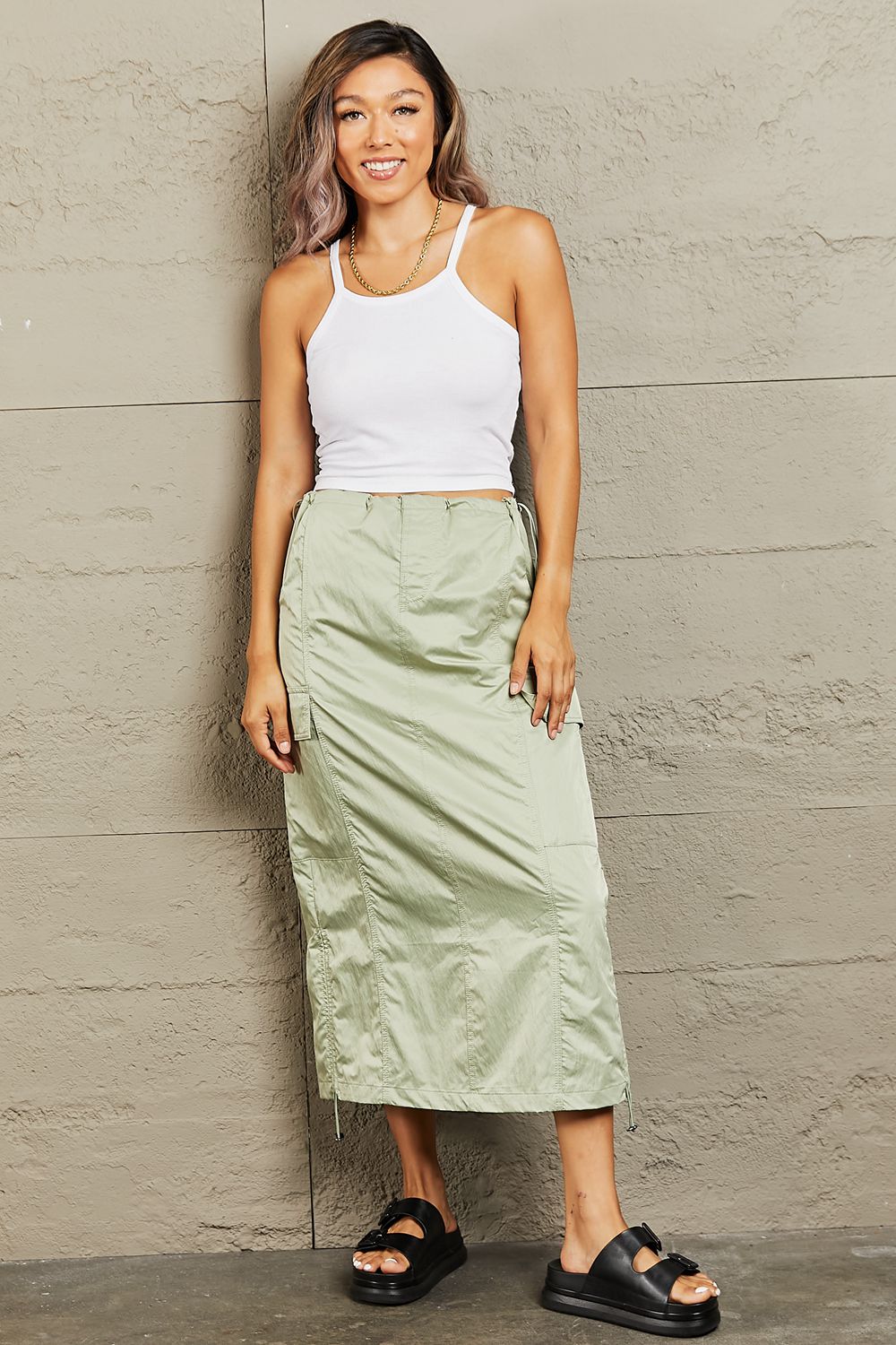 HYFVE Just In Time High Waisted Cargo Midi Skirt