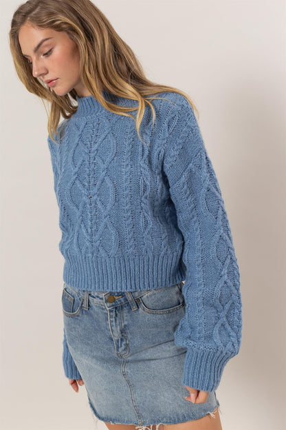 HYFVE Cable-Knit Mock Neck Dropped Shoulder Sweater