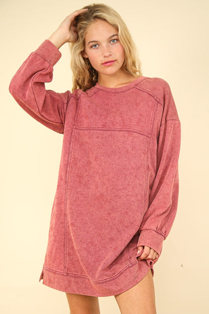 VERY J Mineral Washed Oversized Sweatshirt Mini Dress