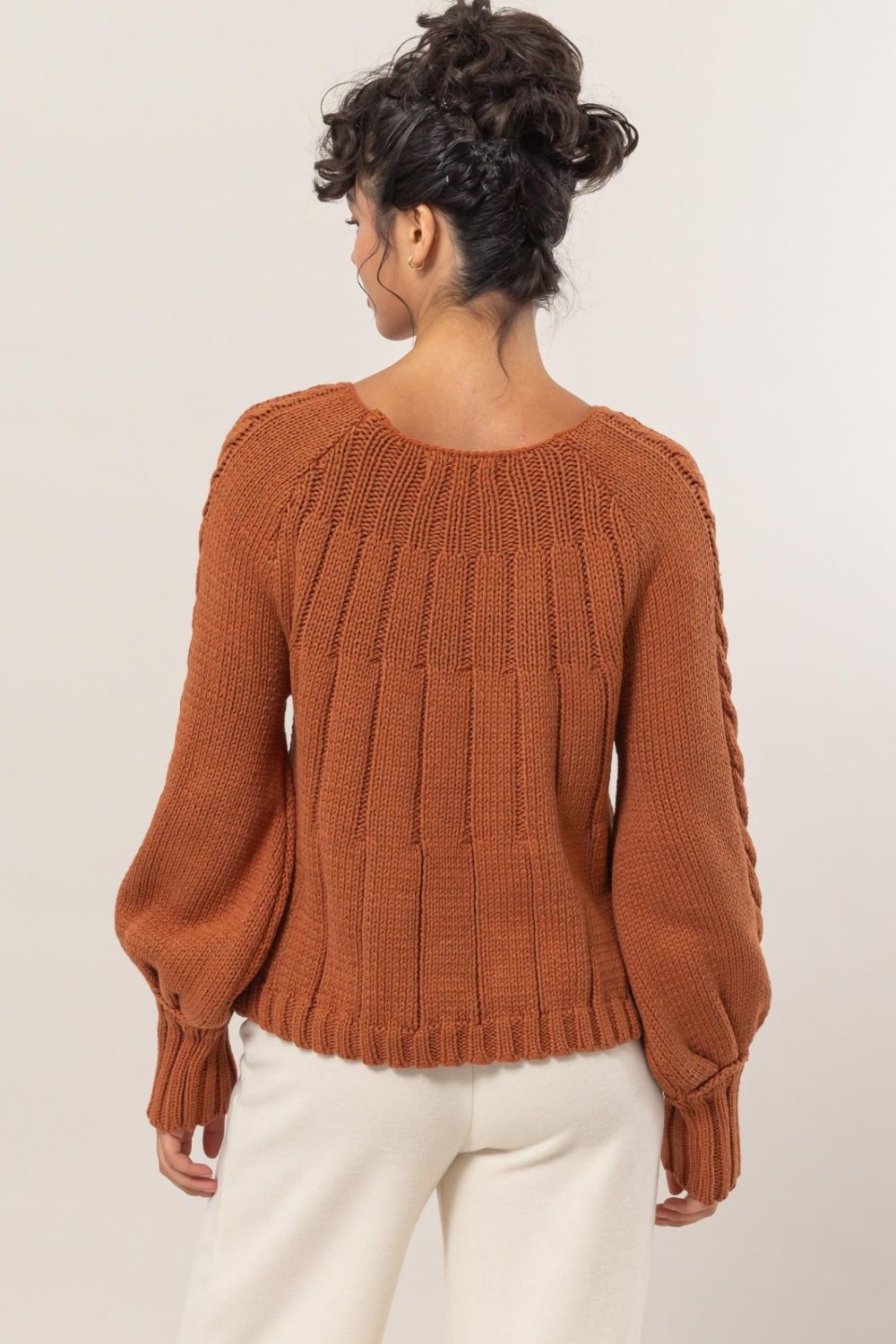 HYFVE Cable-Knit Round Neck Raglan Sleeve Sweater